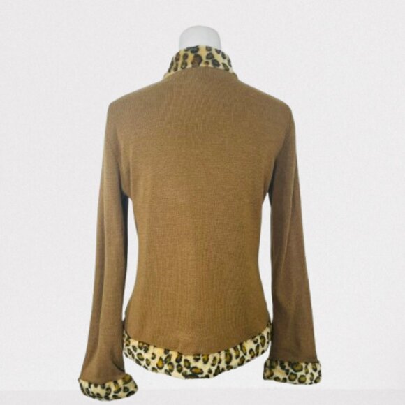 Vintage Victor Costa Wool Blend Cardigan Jacket Faux Fur Trim Golden Loops M Tan - Picture 7 of 8